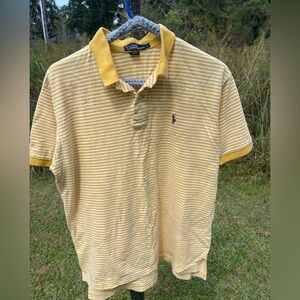 Polo by Ralph Lauren men’s yellow and white striped ss polo w/colored pony Sz L